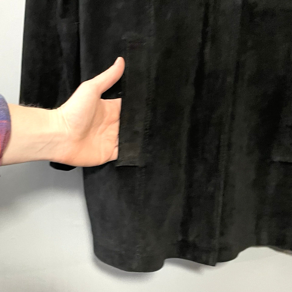 Vintage Cherokee Suede Coat Size XL Dark Black Genuine Leather Jacket 90s Goth - Picture 4 of 14